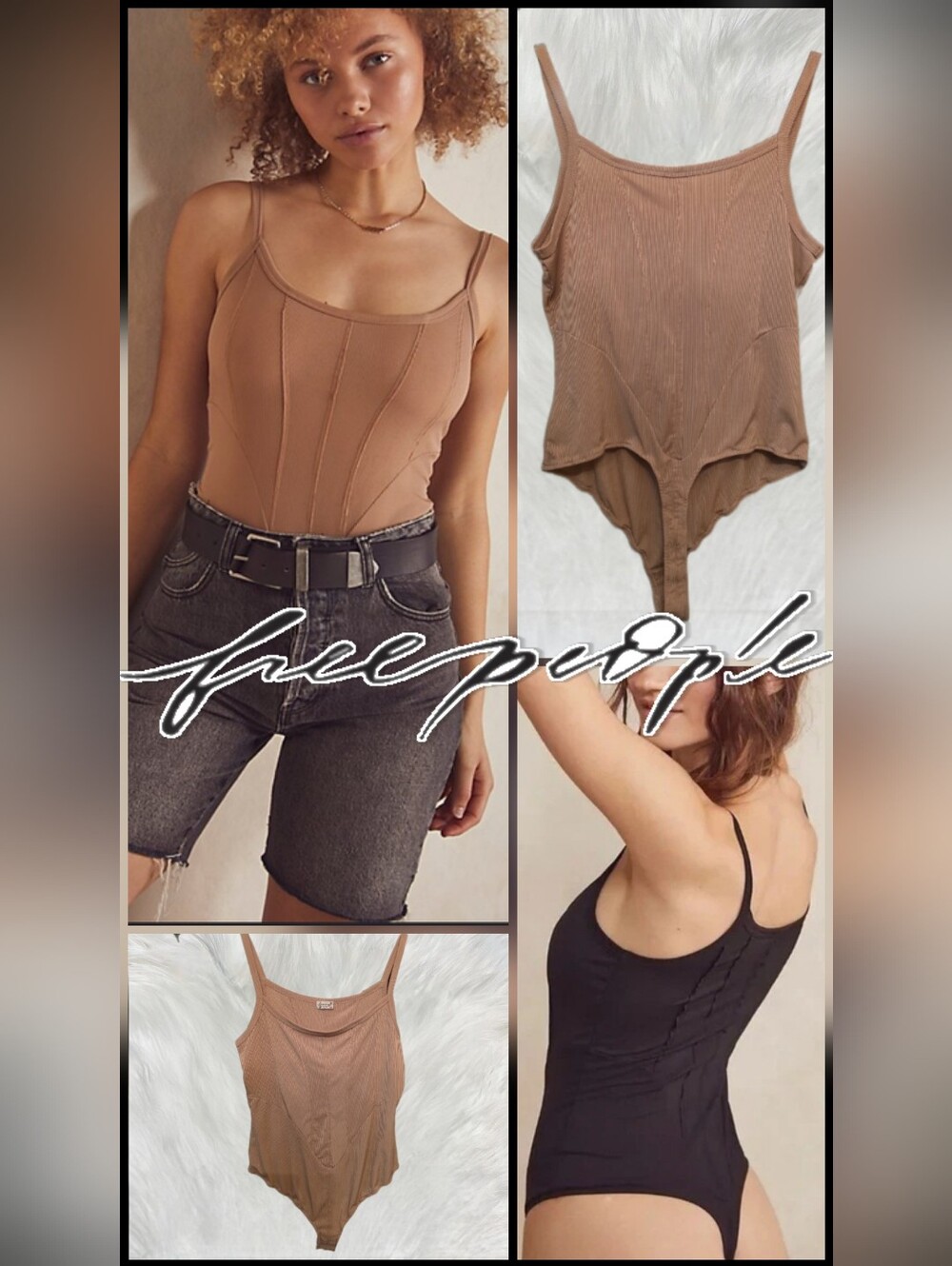 Intimately Free People "THAT GIRL" Ribbed Knit Sleeveless Bodysuit In Taupe